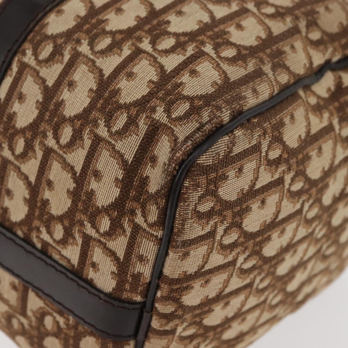 Christian Dior Trotter Canvas Hand Bag Brown Silver Auth 178218