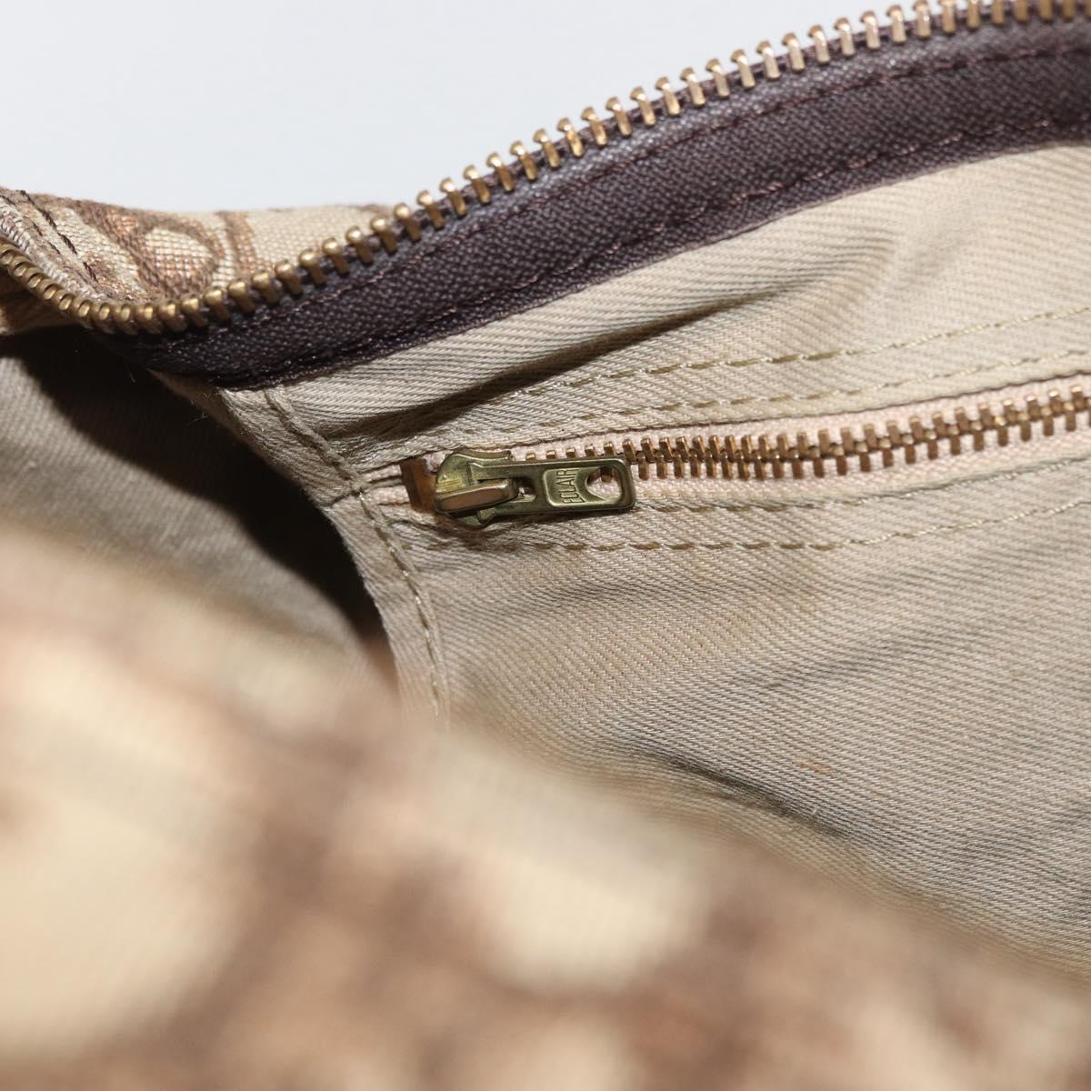 Christian Dior Trotter Canvas Hand Bag Brown Silver Auth 178218