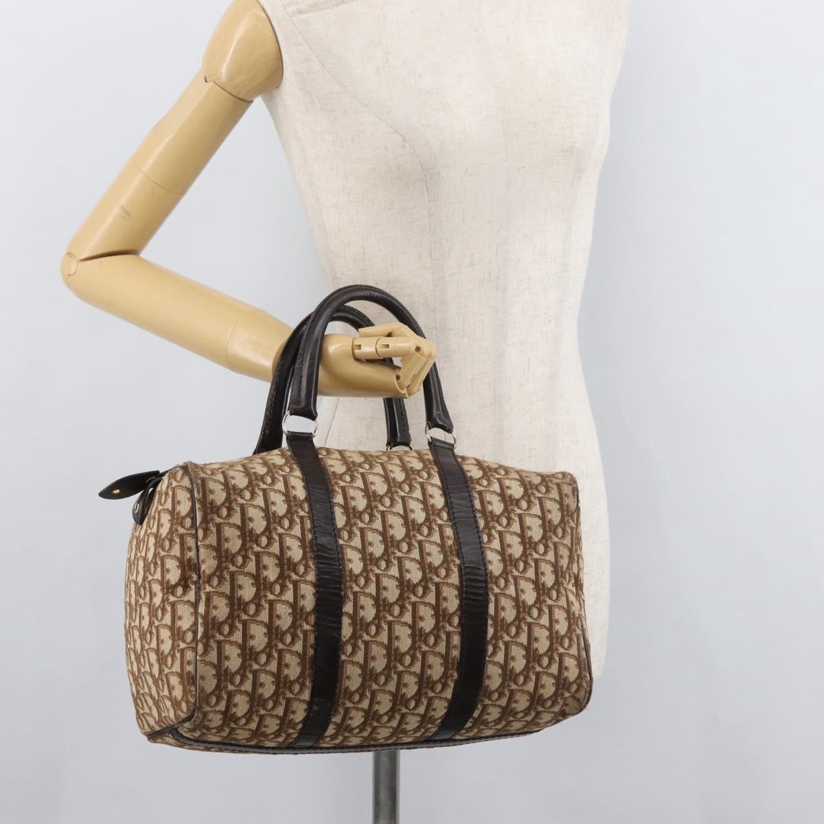 Christian Dior Trotter Canvas Hand Bag Brown Silver Auth 178218