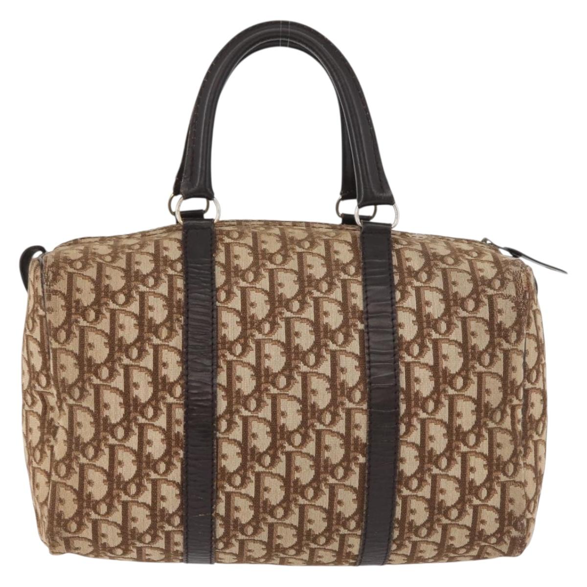 Christian Dior Trotter Canvas Hand Bag Brown Silver Auth 178218