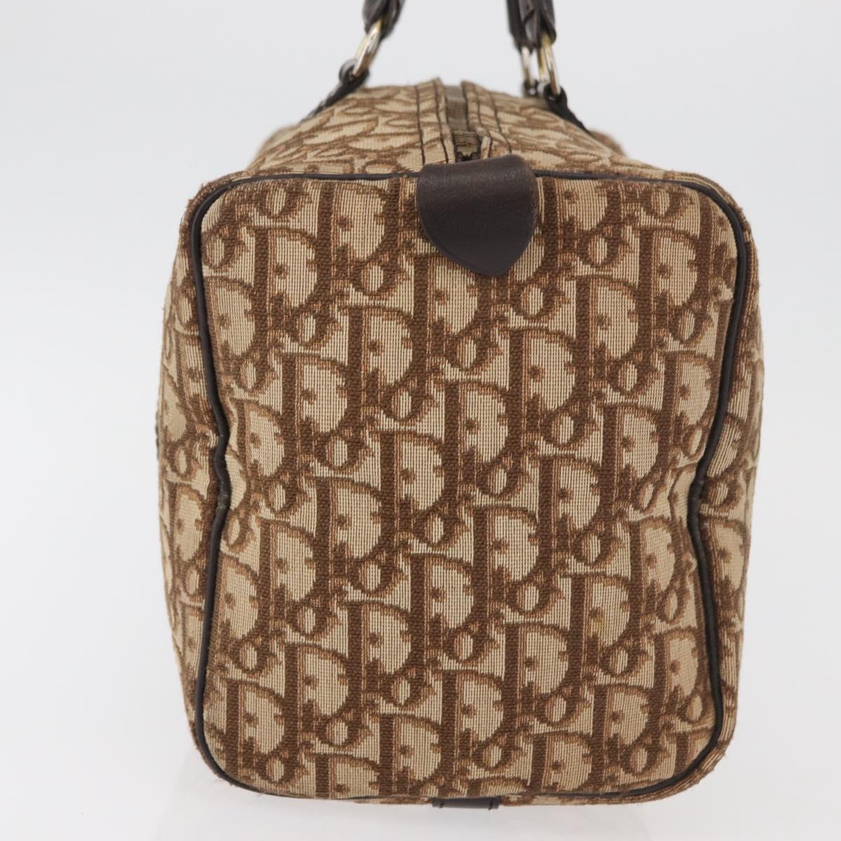 Christian Dior Trotter Canvas Hand Bag Brown Silver Auth 178218
