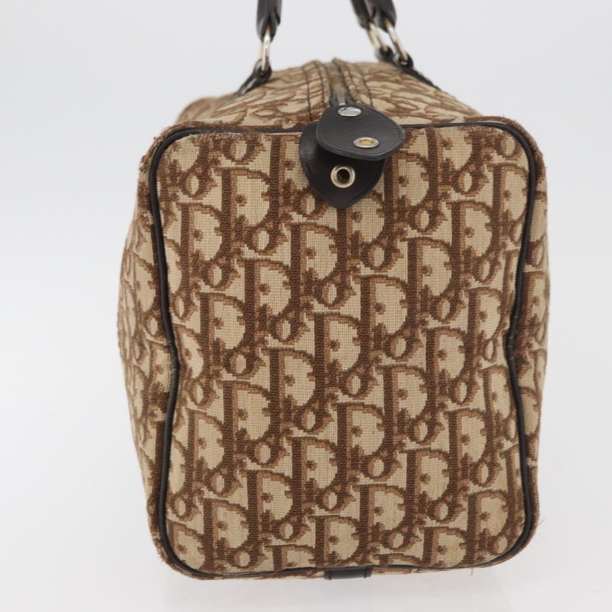Christian Dior Trotter Canvas Hand Bag Brown Silver Auth 178218