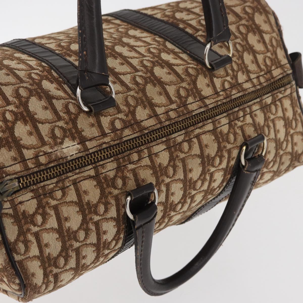 Christian Dior Trotter Canvas Hand Bag Brown Silver Auth 178218
