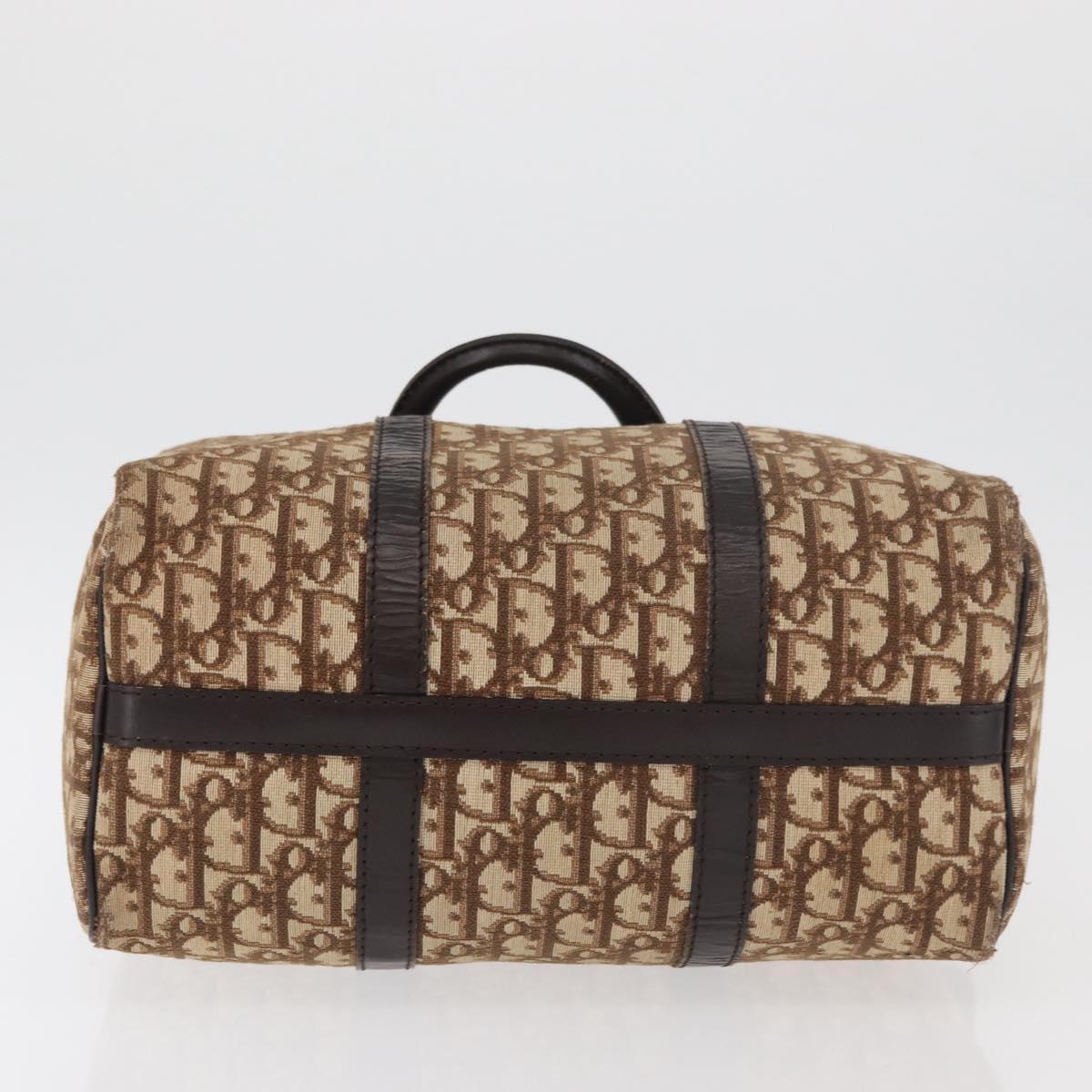 Christian Dior Trotter Canvas Hand Bag Brown Silver Auth 178218