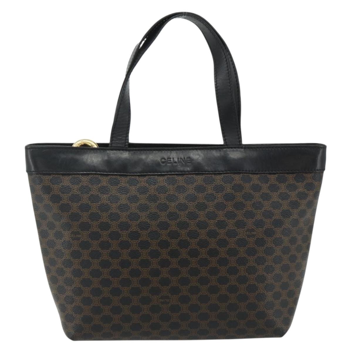 CELINE Macadam Canvas Hand Bag PVC Leather Black Gold Auth 178219A