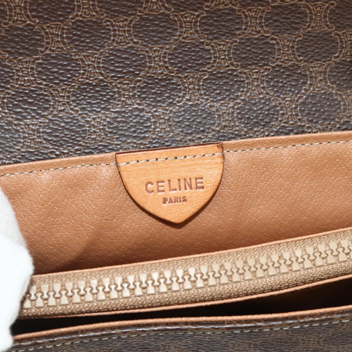 CELINE Macadam Canvas Shoulder Bag PVC Leather Brown Gold Auth 178220A