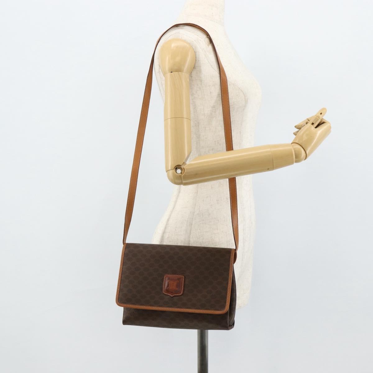 CELINE Macadam Canvas Shoulder Bag PVC Leather Brown Gold Auth 178220A
