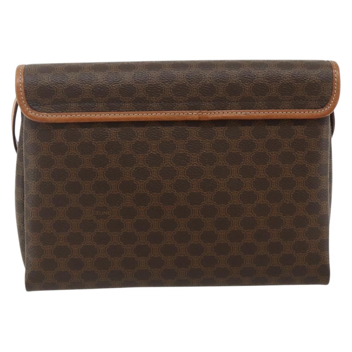 CELINE Macadam Canvas Shoulder Bag PVC Leather Brown Gold Auth 178220A