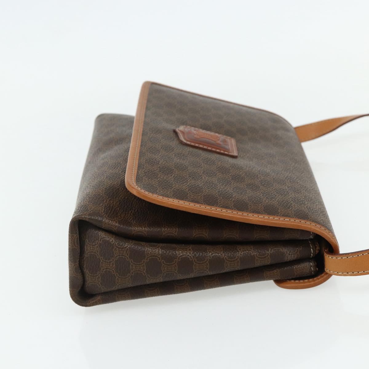 CELINE Macadam Canvas Shoulder Bag PVC Leather Brown Gold Auth 178220A