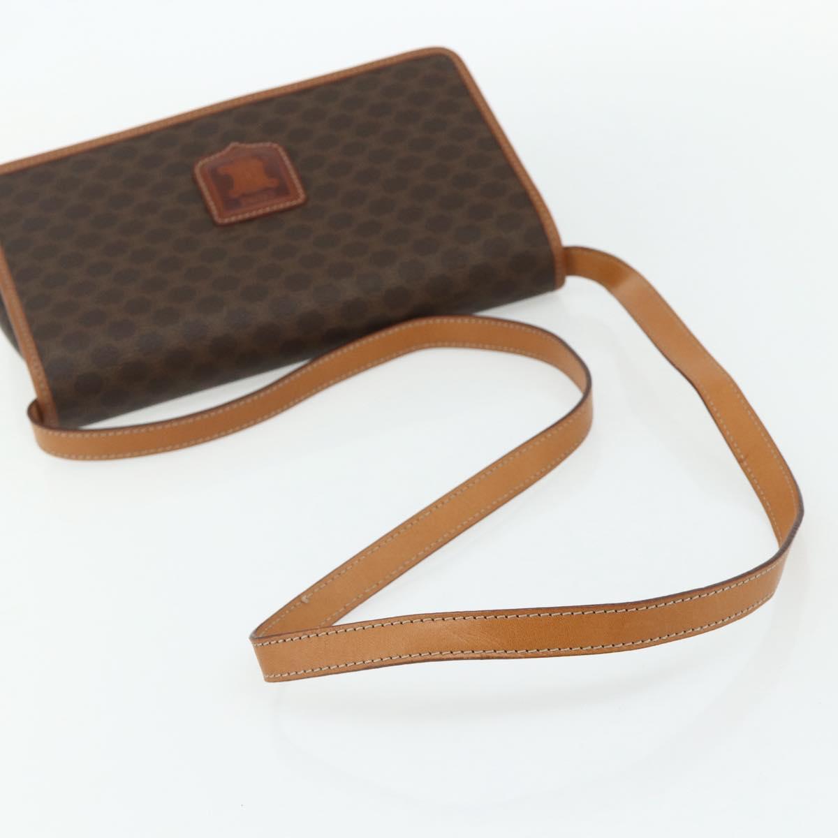 CELINE Macadam Canvas Shoulder Bag PVC Leather Brown Gold Auth 178220A