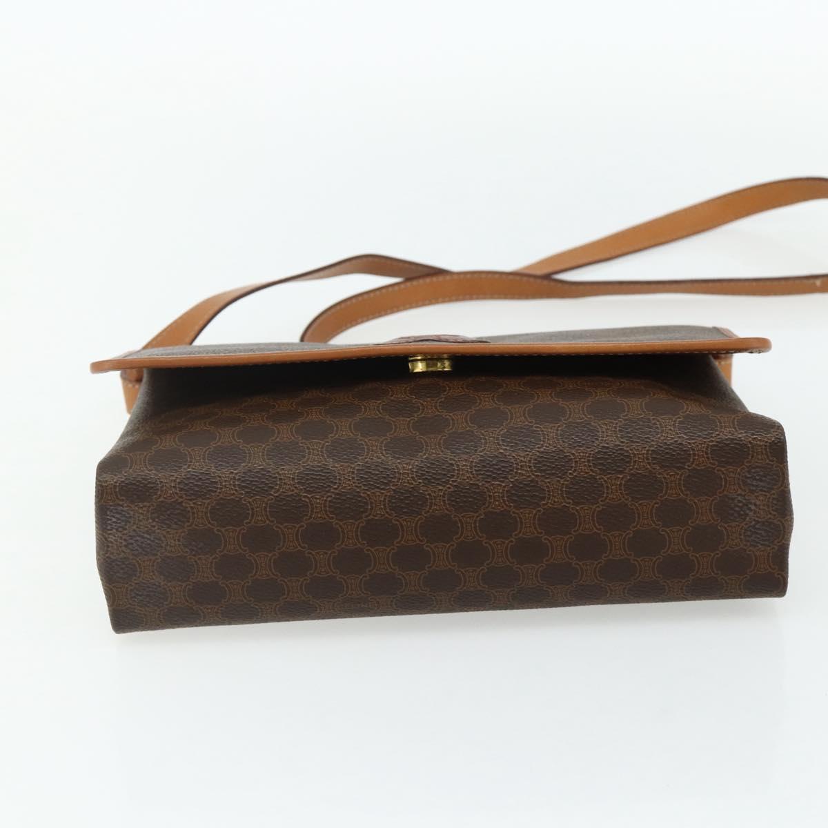CELINE Macadam Canvas Shoulder Bag PVC Leather Brown Gold Auth 178220A