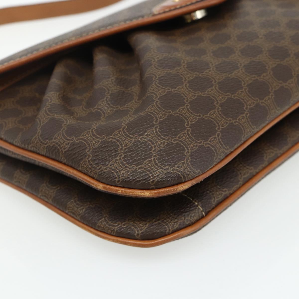 CELINE Macadam Canvas Shoulder Bag PVC Leather Brown Gold Auth 178221A