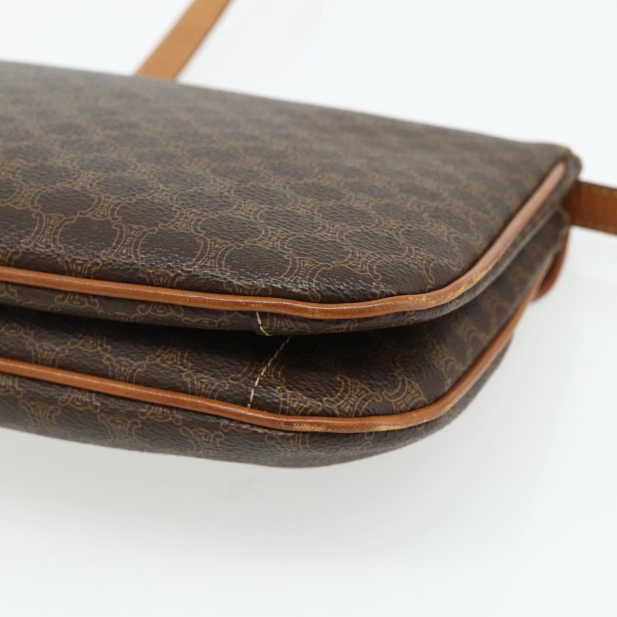 CELINE Macadam Canvas Shoulder Bag PVC Leather Brown Gold Auth 178221A