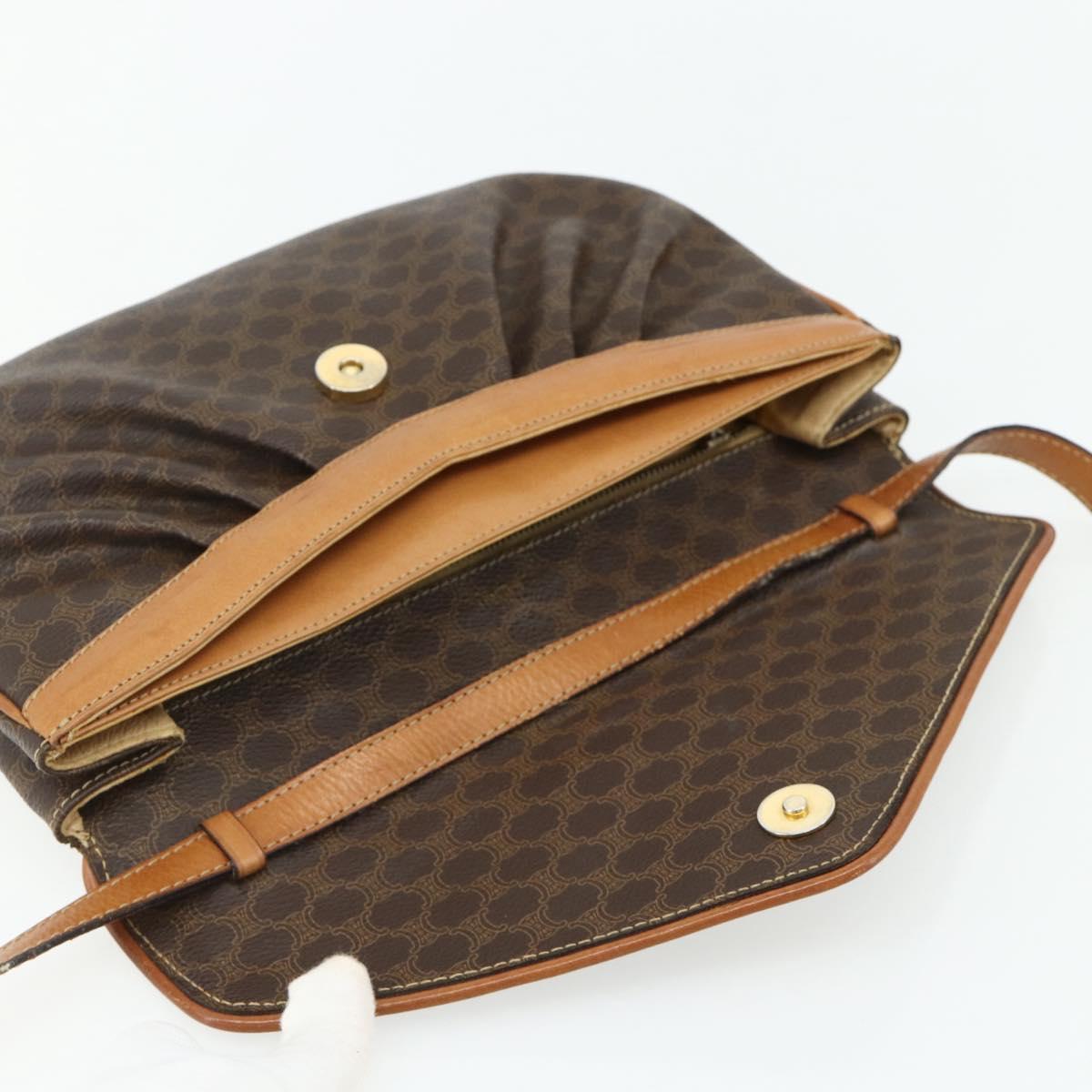 CELINE Macadam Canvas Shoulder Bag PVC Leather Brown Gold Auth 178221A