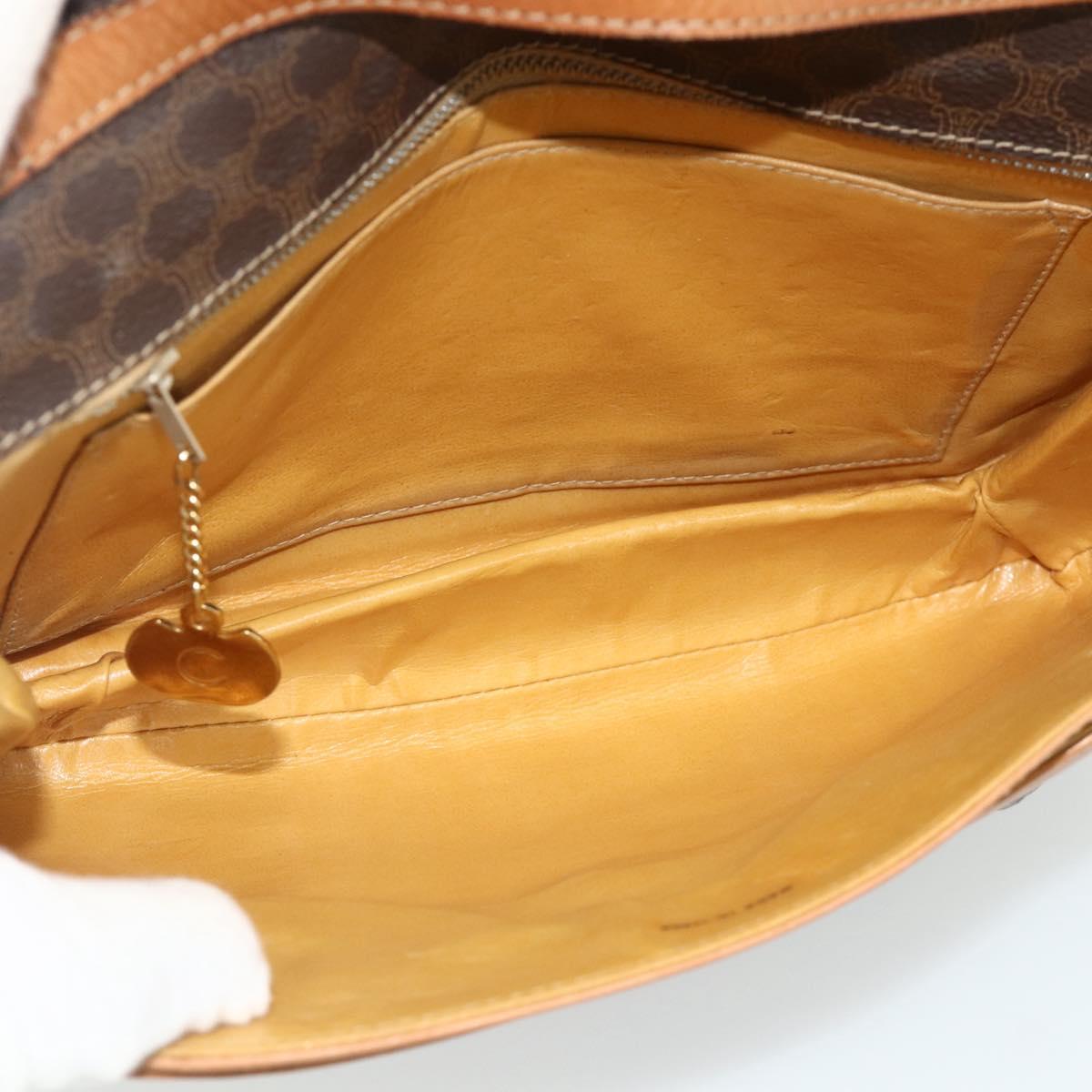 CELINE Macadam Canvas Shoulder Bag PVC Leather Brown Gold Auth 178221A