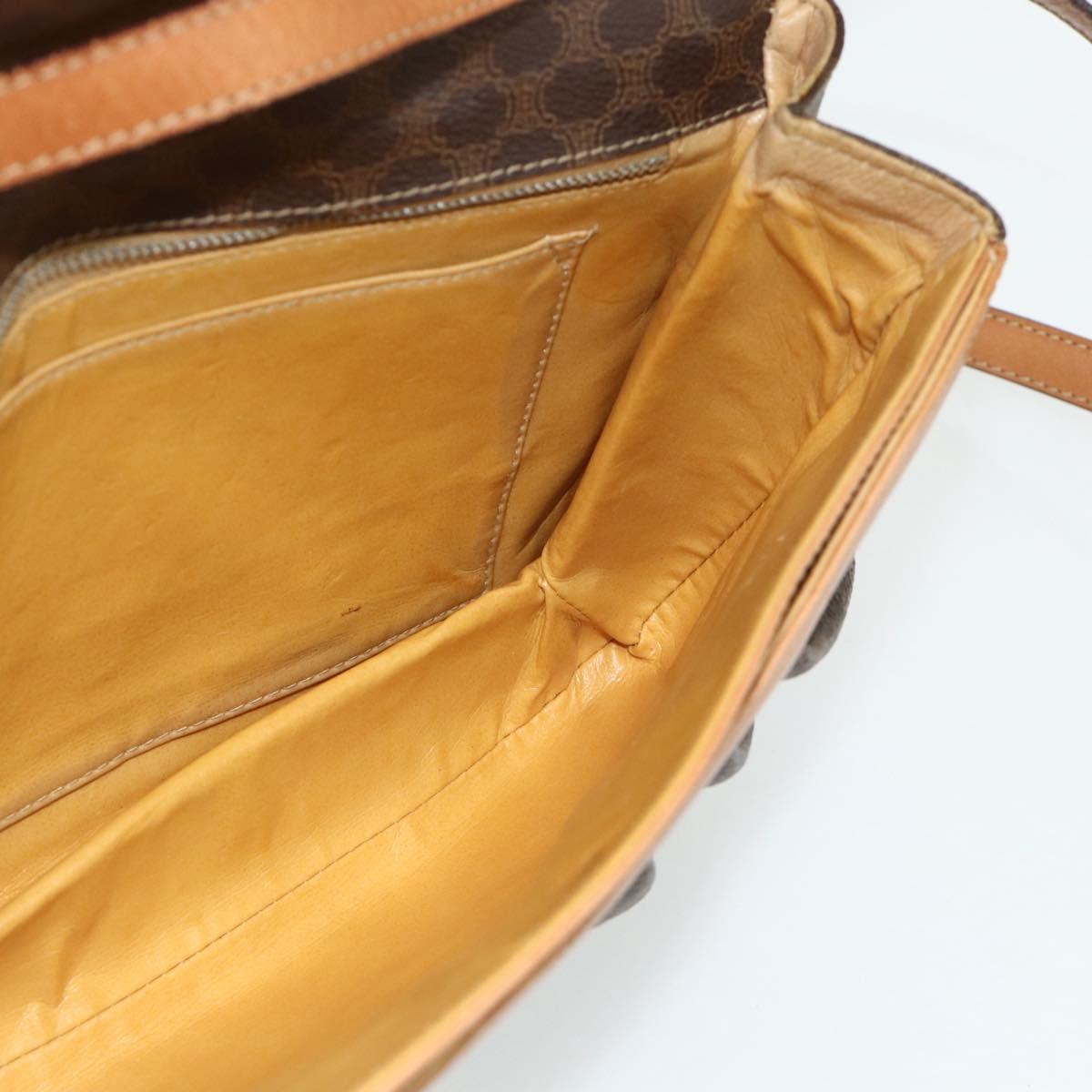 CELINE Macadam Canvas Shoulder Bag PVC Leather Brown Gold Auth 178221A