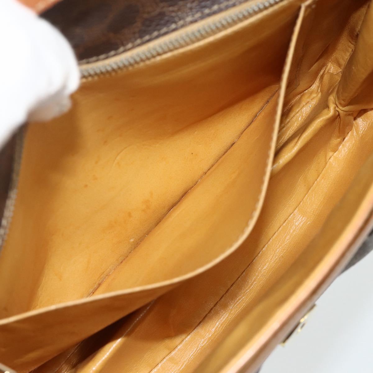 CELINE Macadam Canvas Shoulder Bag PVC Leather Brown Gold Auth 178221A
