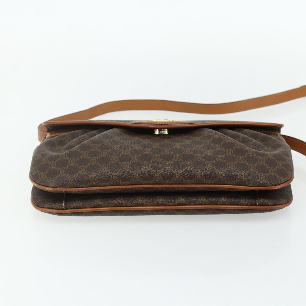 CELINE Macadam Canvas Shoulder Bag PVC Leather Brown Gold Auth 178221A
