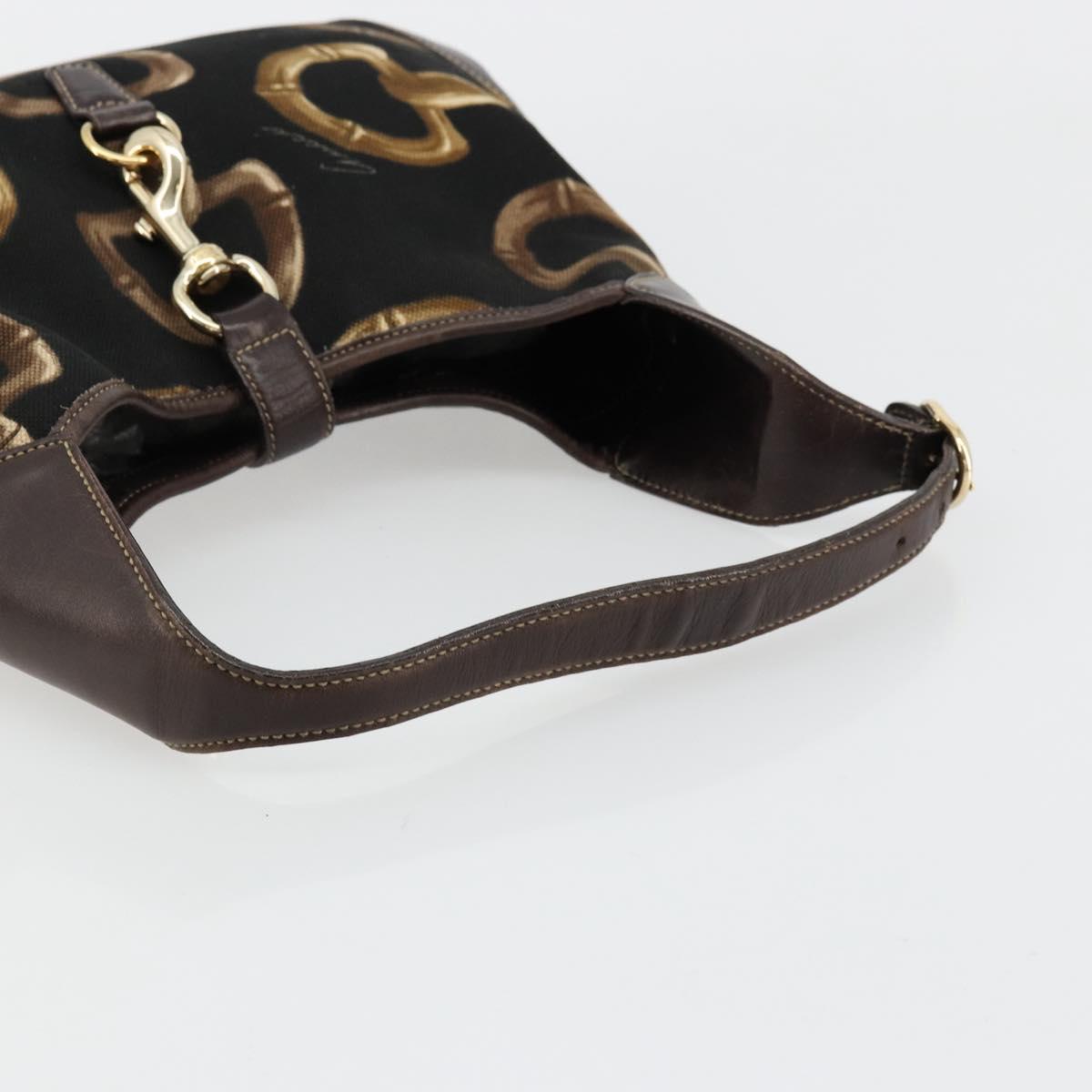 GUCCI Horsebit Jackie Shoulder Bag Canvas Black Gold 153029 Auth 178223A