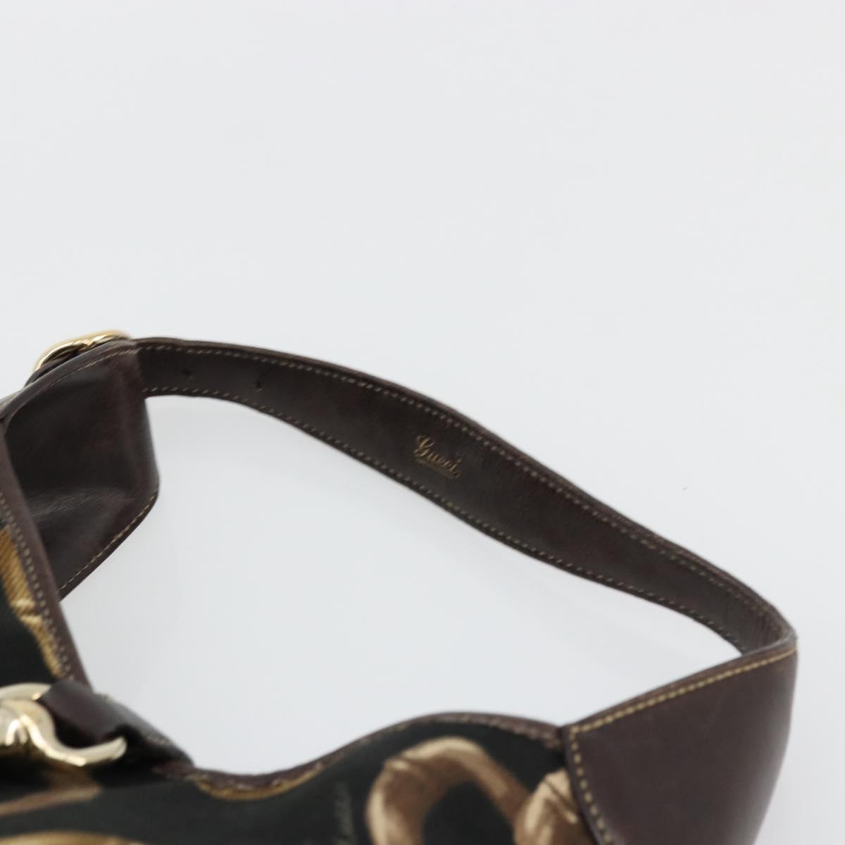 GUCCI Horsebit Jackie Shoulder Bag Canvas Black Gold 153029 Auth 178223A