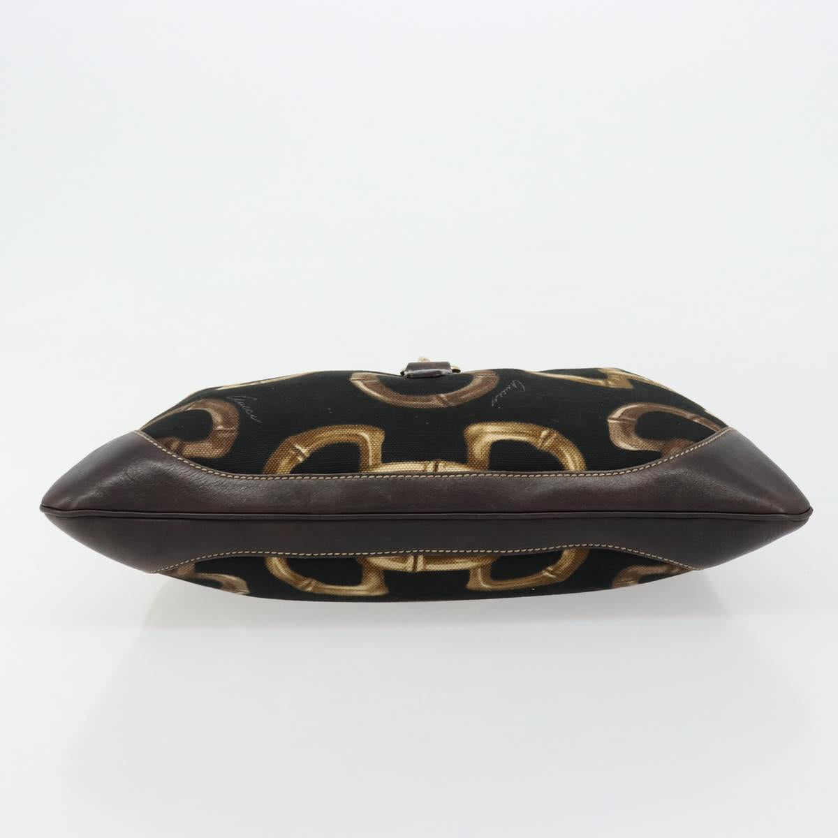 GUCCI Horsebit Jackie Shoulder Bag Canvas Black Gold 153029 Auth 178223A