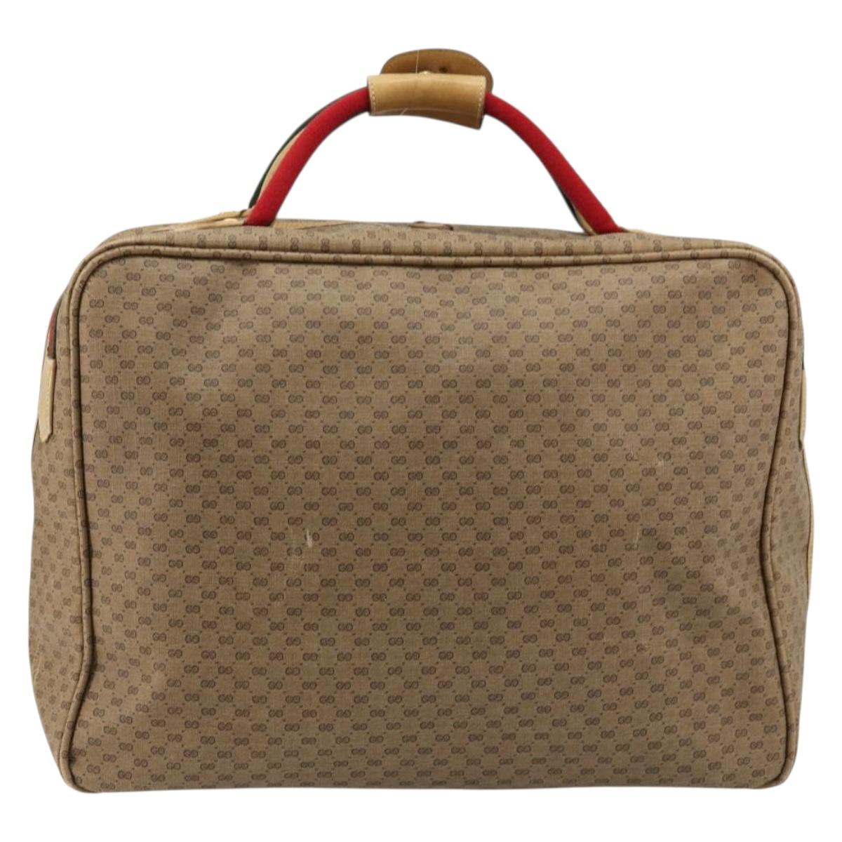 GUCCI Micro GG Supreme Web Sherry Line Boston Bag PVC Beige Gold Auth 178224