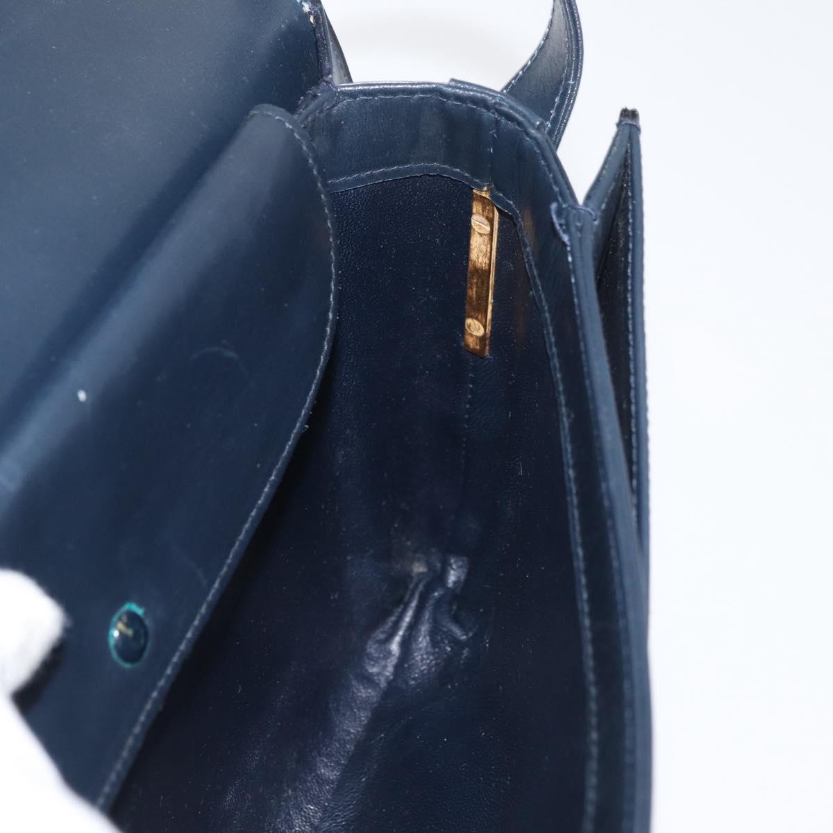 GUCCI Sherry Line Shoulder Bag Leather Navy Gold Auth 178242