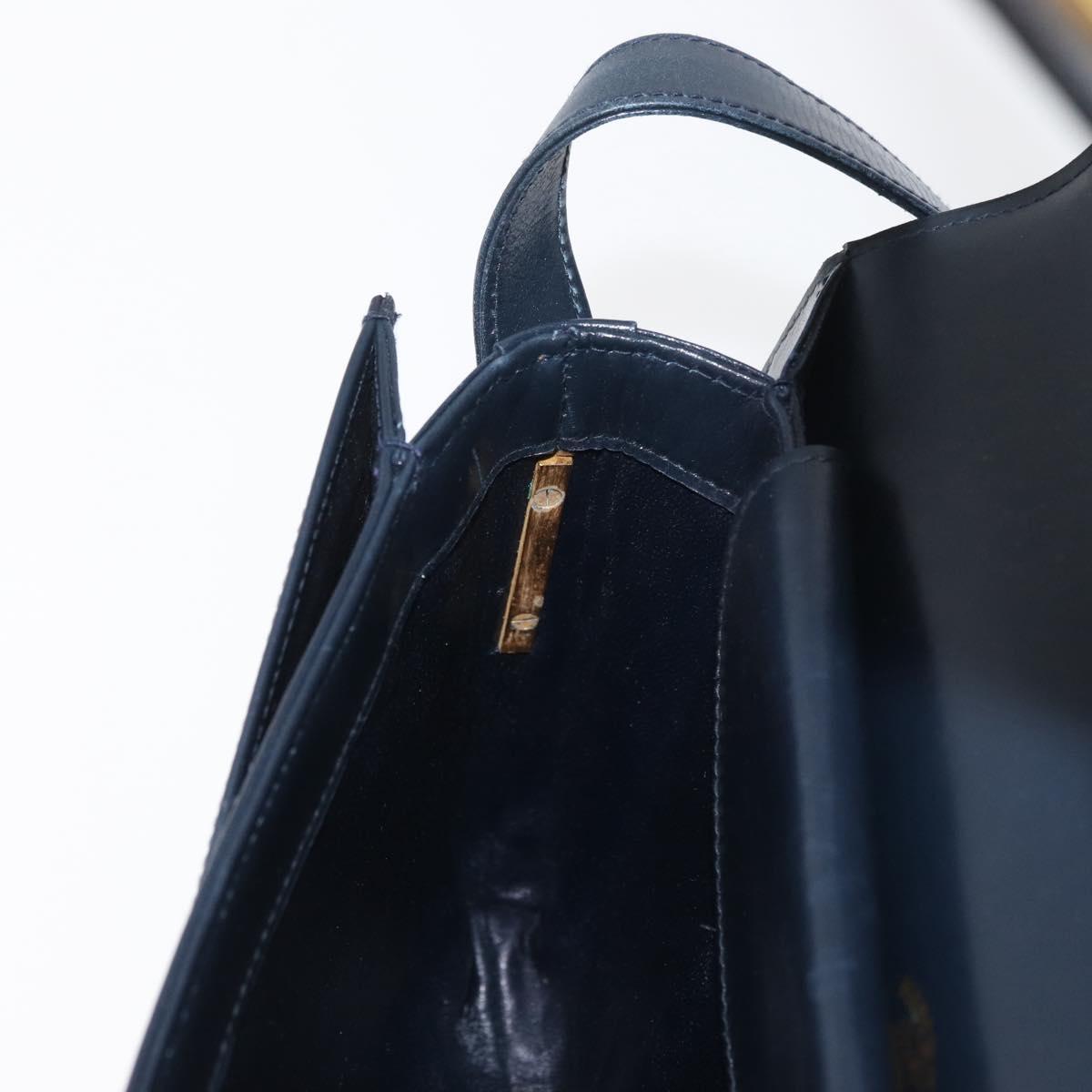 GUCCI Sherry Line Shoulder Bag Leather Navy Gold Auth 178242