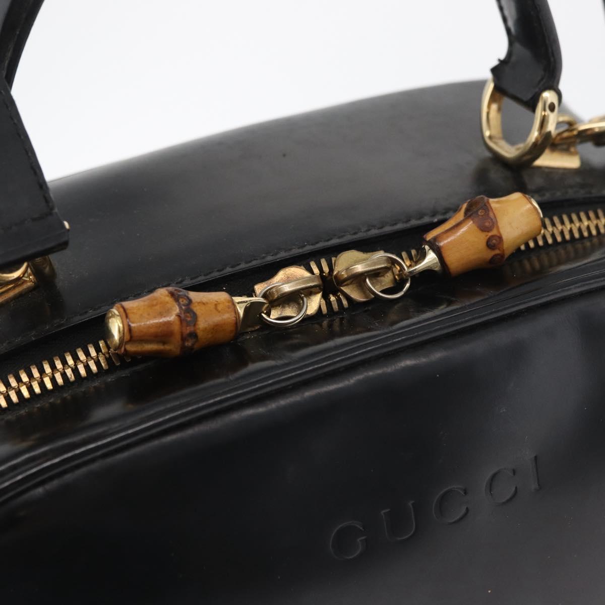 GUCCI Bamboo Hand Bag Leather 2way Black Gold Auth 178244