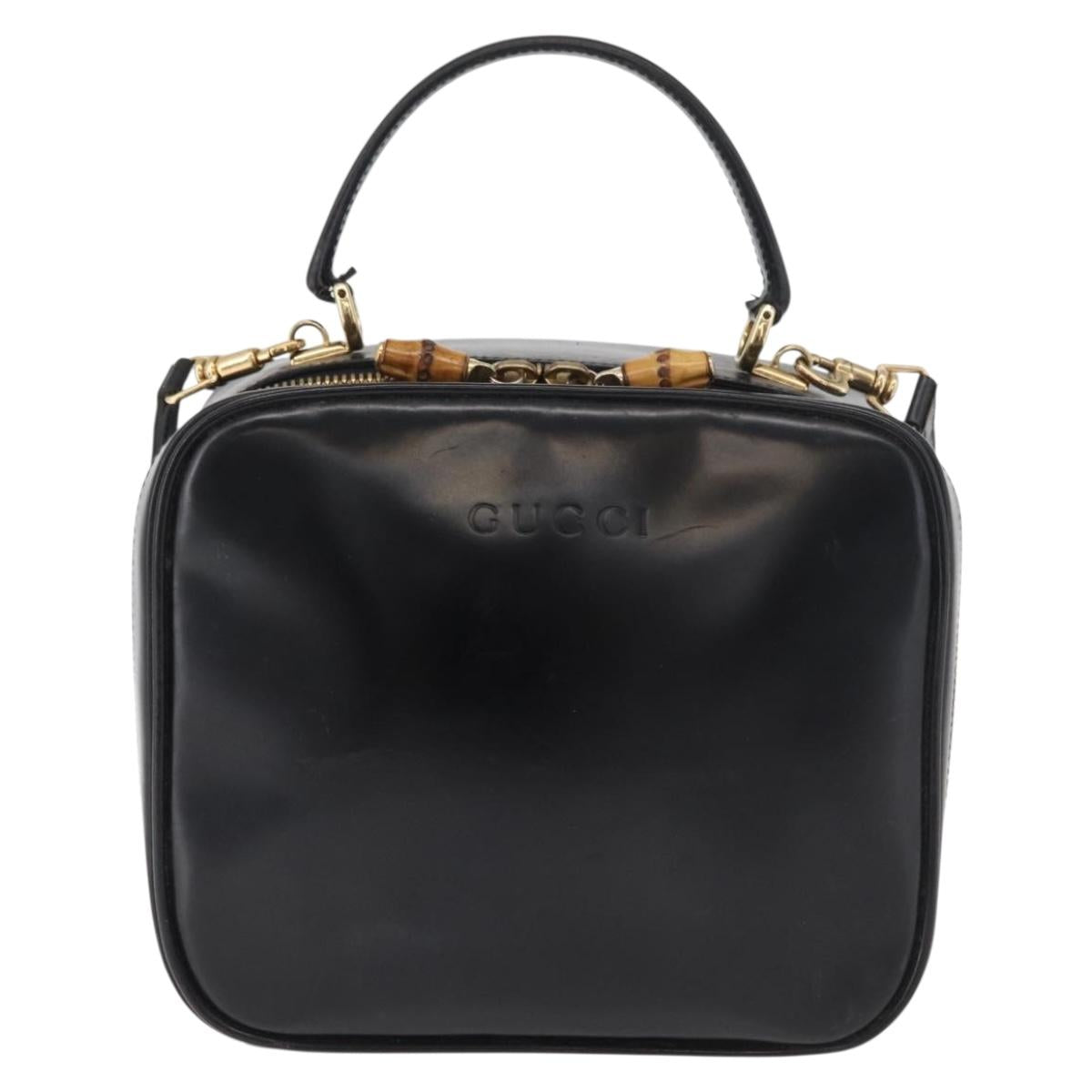 GUCCI Bamboo Hand Bag Leather 2way Black Gold Auth 178244