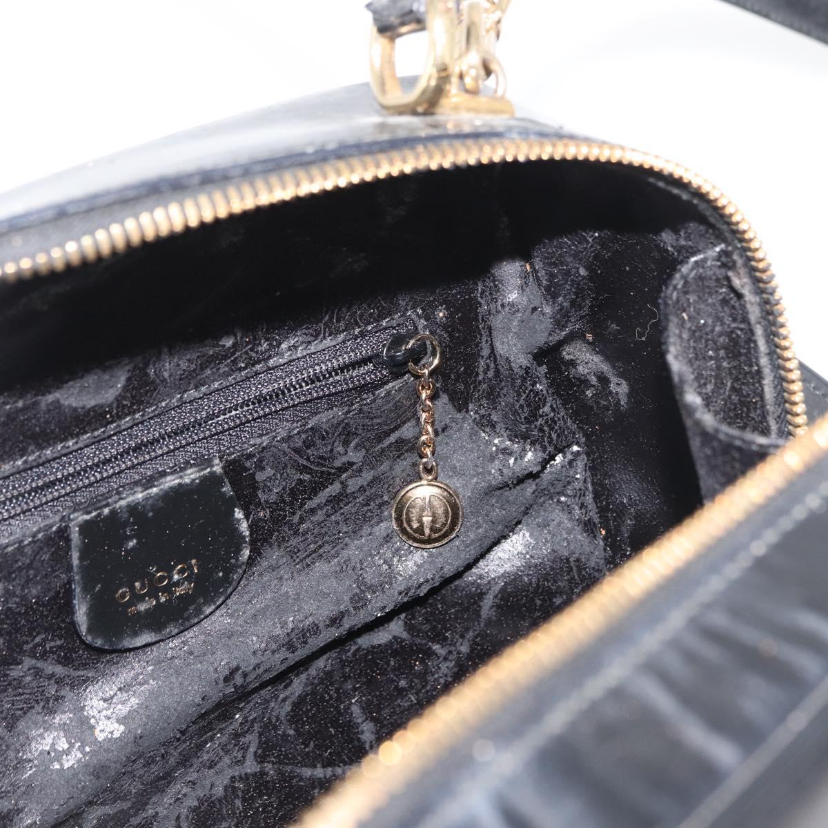 GUCCI Bamboo Hand Bag Leather 2way Black Gold Auth 178244