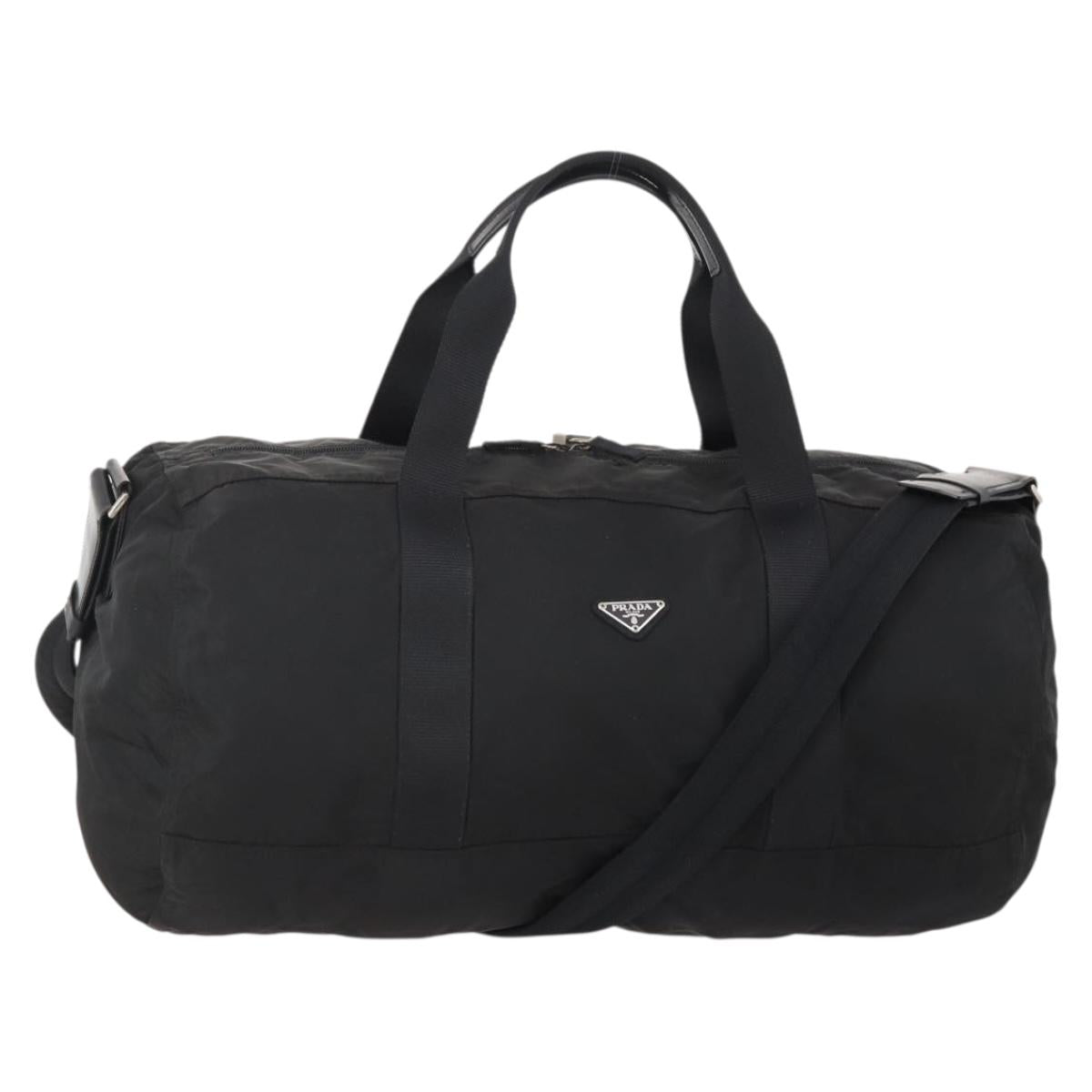 PRADA Boston Bag Nylon 2way Black Silver Auth 178245