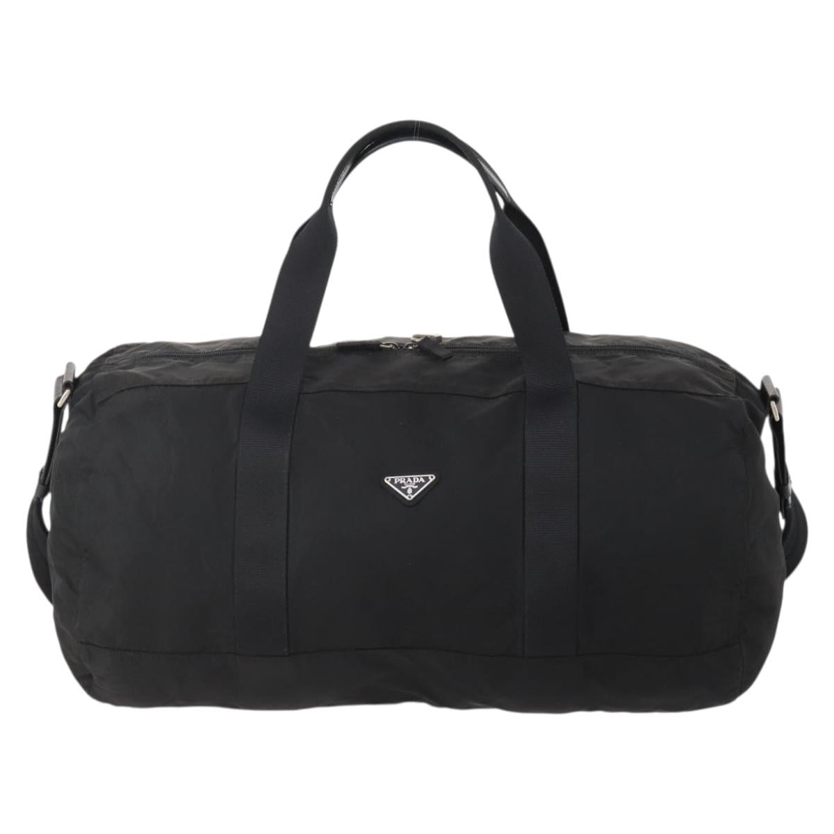 PRADA Boston Bag Nylon 2way Black Silver Auth 178245