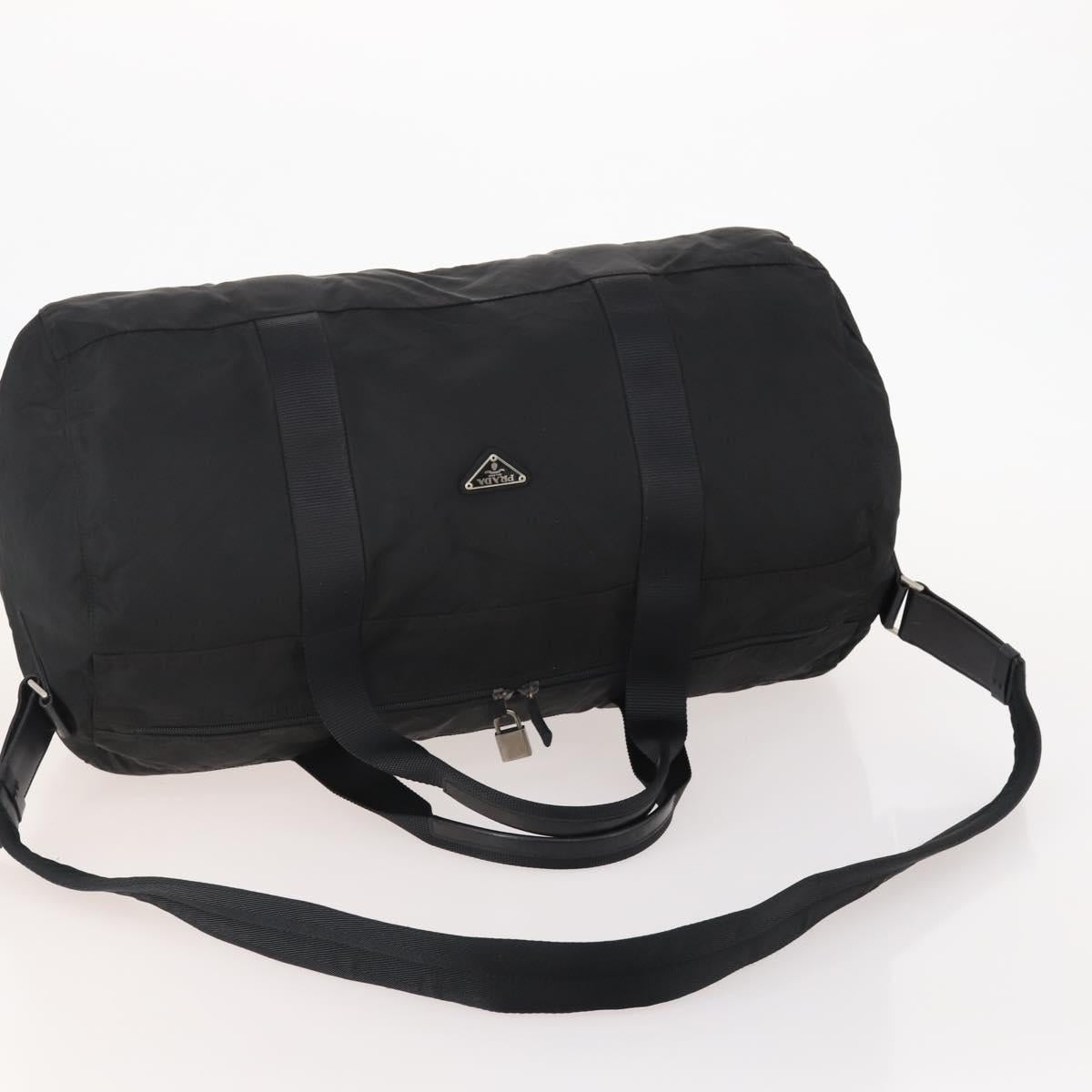 PRADA Boston Bag Nylon 2way Black Silver Auth 178245