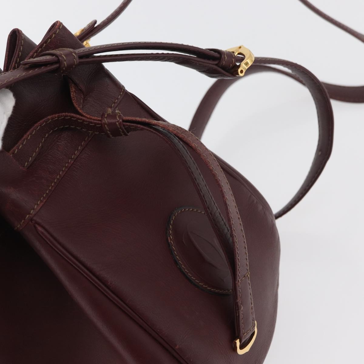 CARTIER Must Line Purse Shoulder Bag Leather Bordeaux Gold Auth 178254