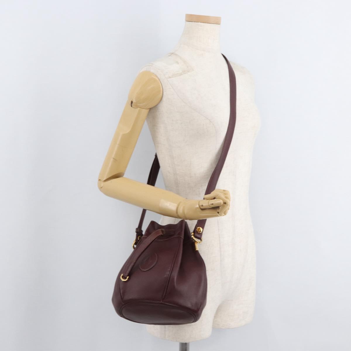 CARTIER Must Line Purse Shoulder Bag Leather Bordeaux Gold Auth 178254