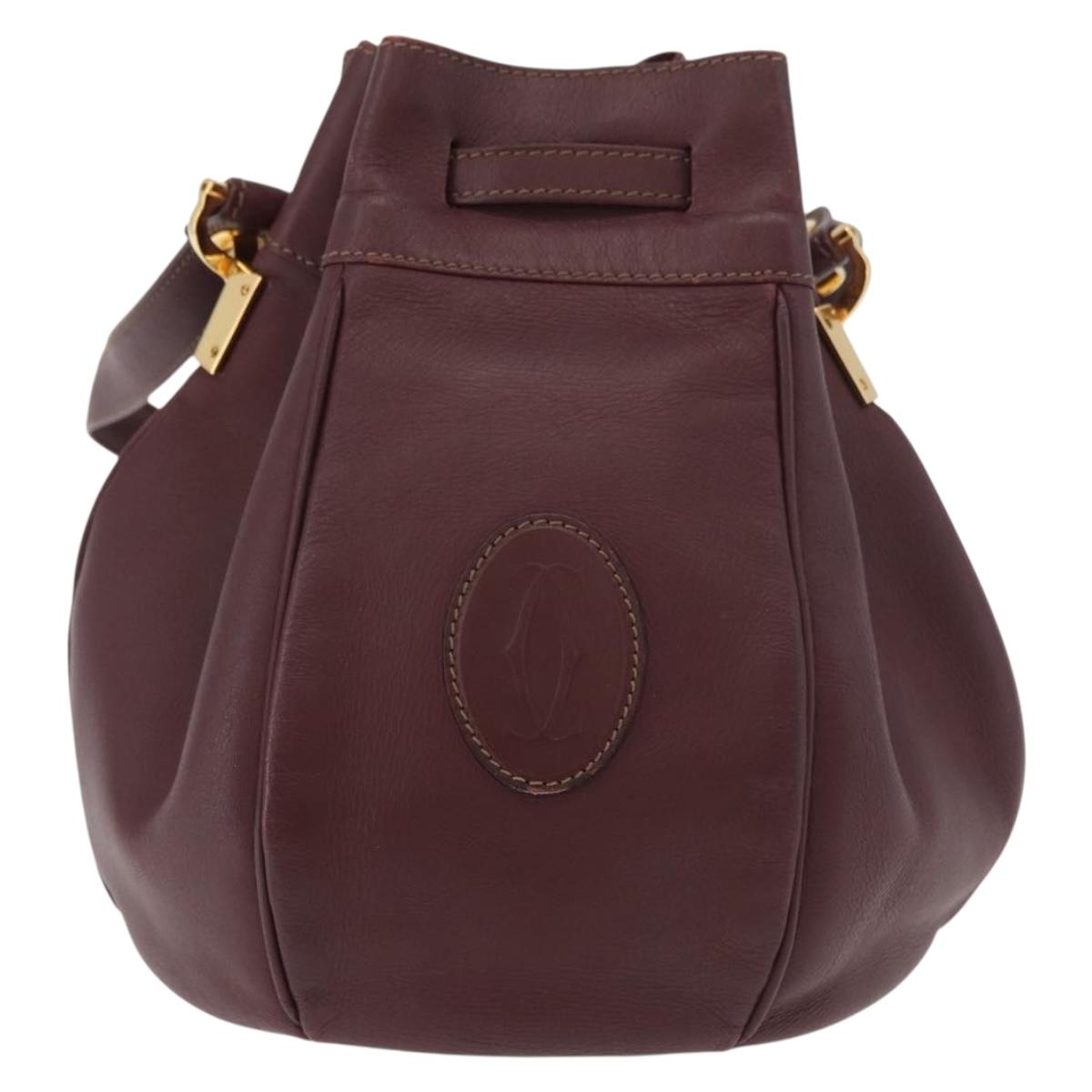 CARTIER Must Line Purse Shoulder Bag Leather Bordeaux Gold Auth 178254