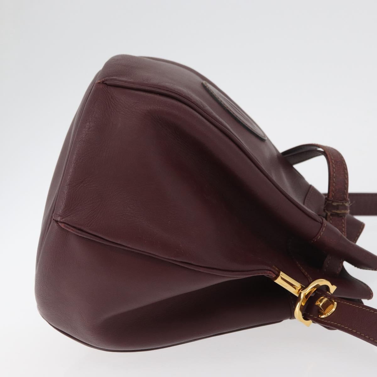 CARTIER Must Line Purse Shoulder Bag Leather Bordeaux Gold Auth 178254