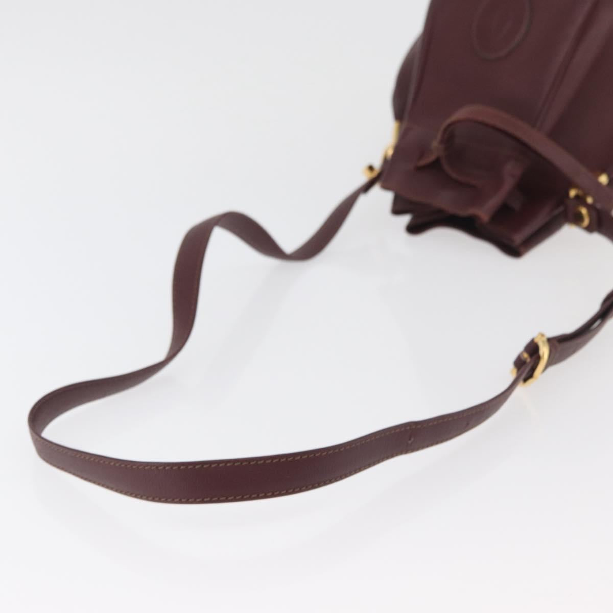 CARTIER Must Line Purse Shoulder Bag Leather Bordeaux Gold Auth 178254