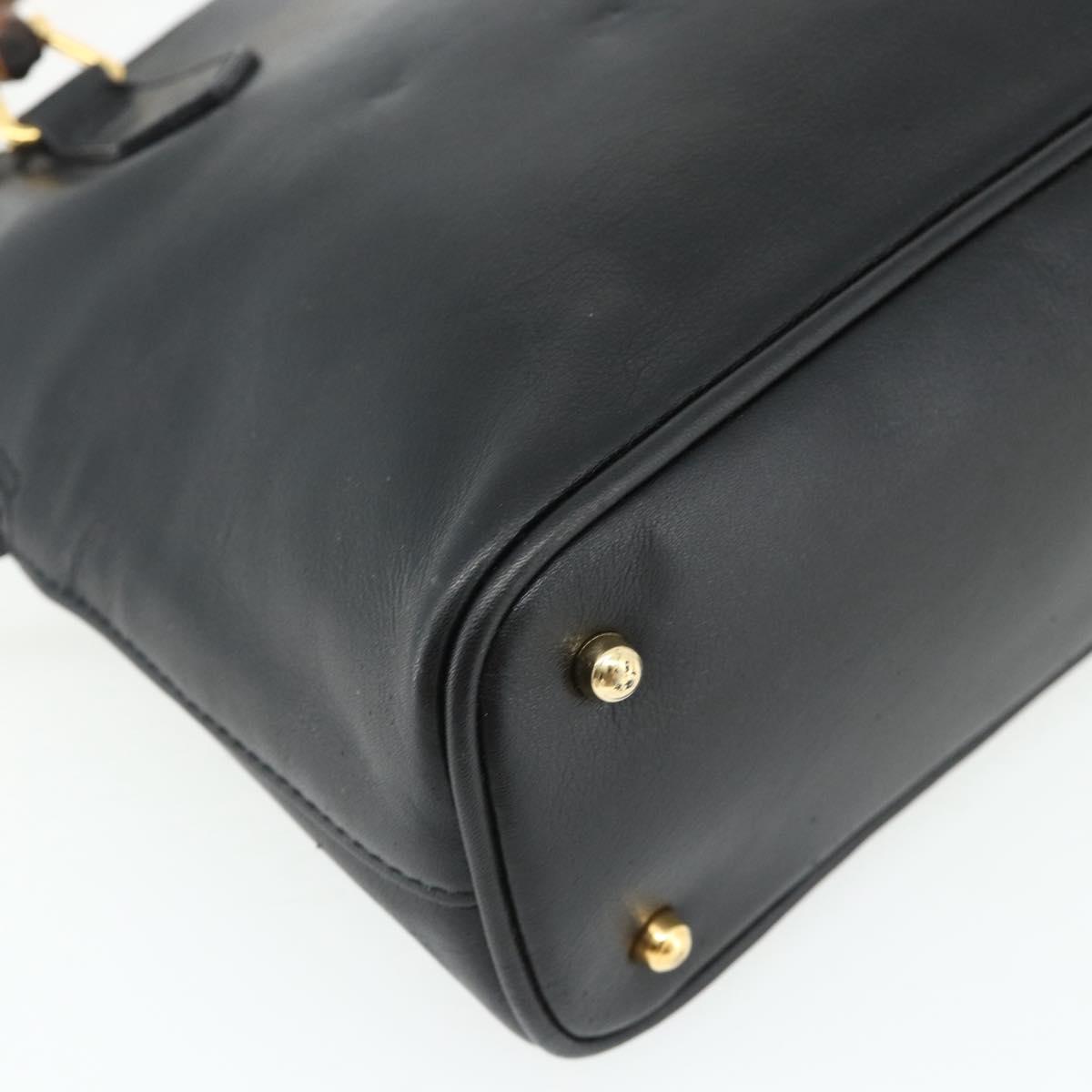 GUCCI Bamboo Hand Bag Leather Black Gold Auth 178255