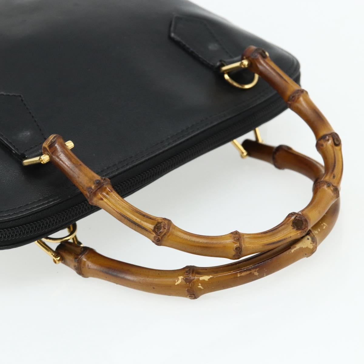 GUCCI Bamboo Hand Bag Leather Black Gold Auth 178255