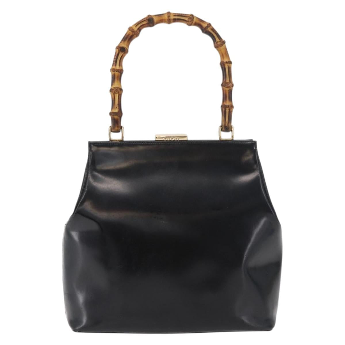 GUCCI Bamboo Hand Bag patent Black Gold 000 4781 0295 Auth 178256