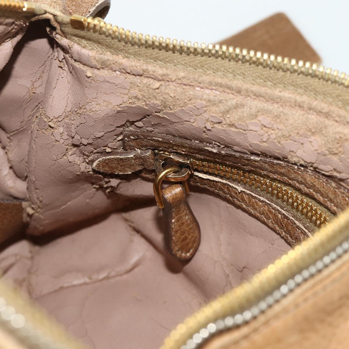 PRADA Chain Shoulder Bag Leather Beige Gold Auth 178257