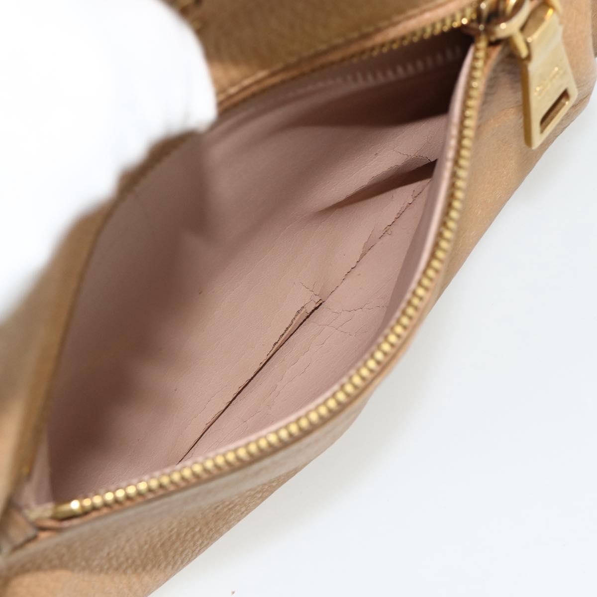 PRADA Chain Shoulder Bag Leather Beige Gold Auth 178257