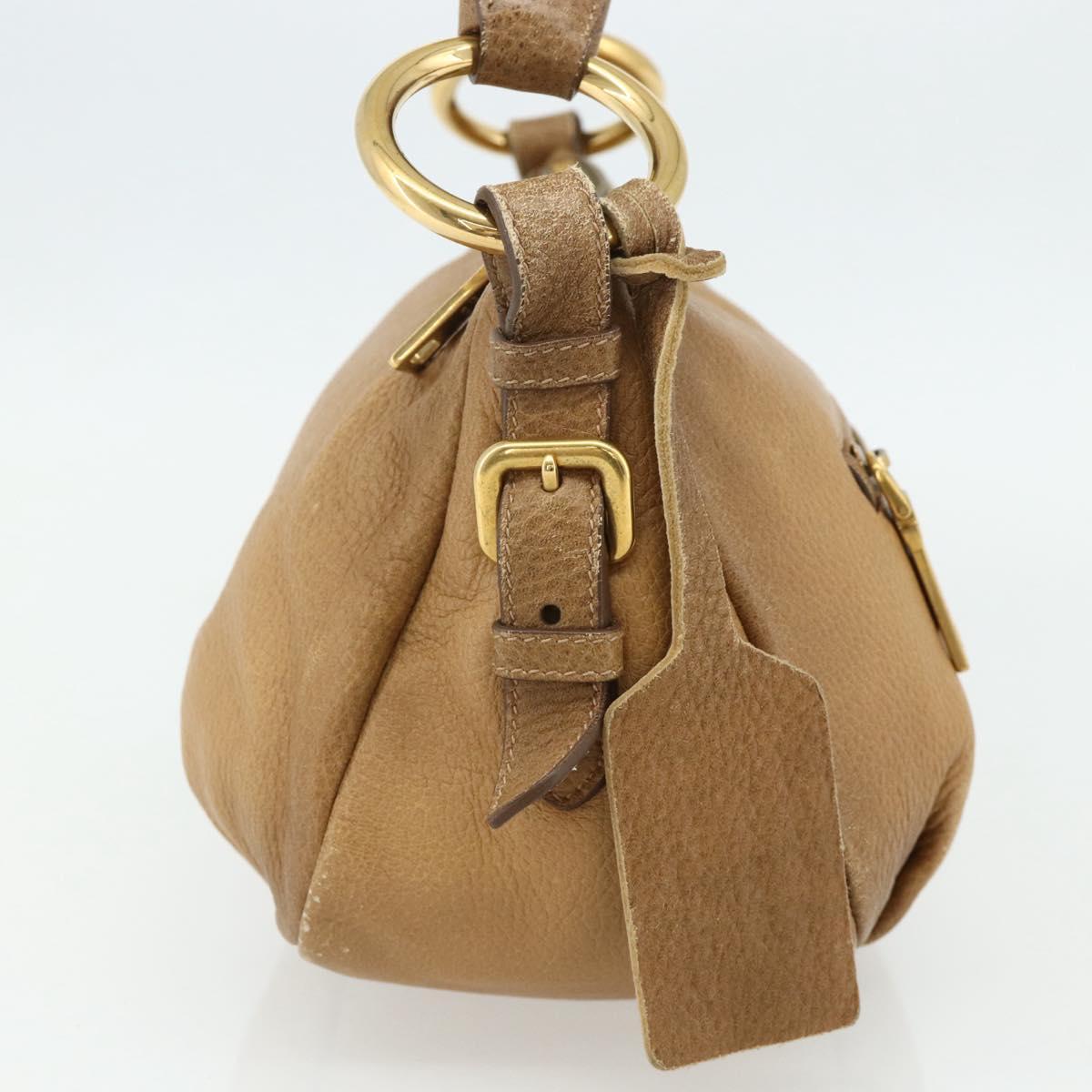 PRADA Chain Shoulder Bag Leather Beige Gold Auth 178257