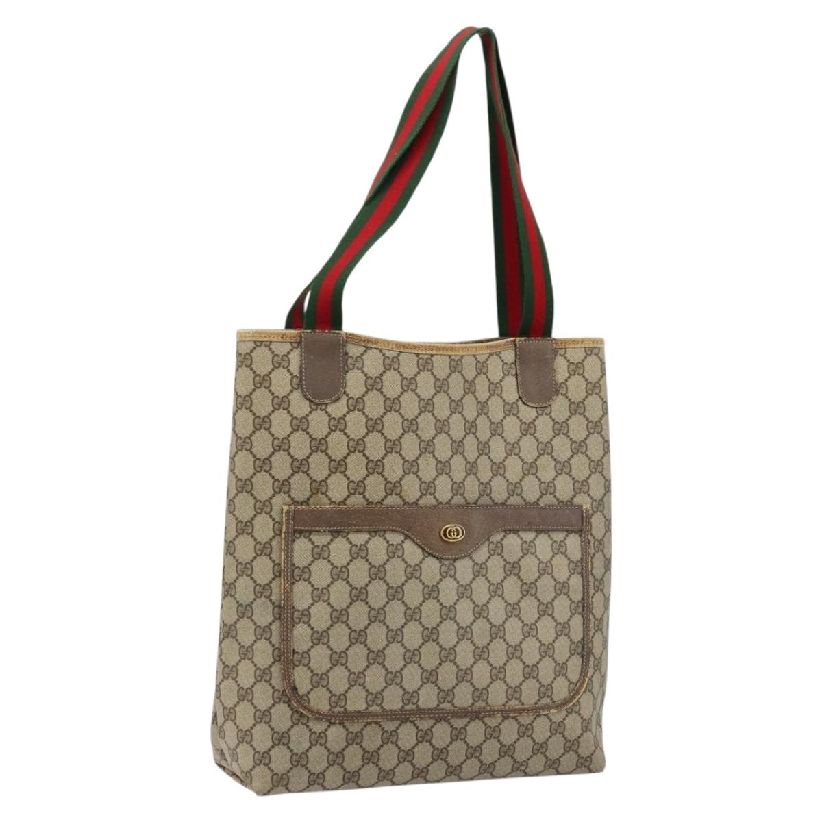 GUCCI GG Supreme Web Sherry Line Tote Bag PVC Beige Gold 39 02 003 Auth 178259