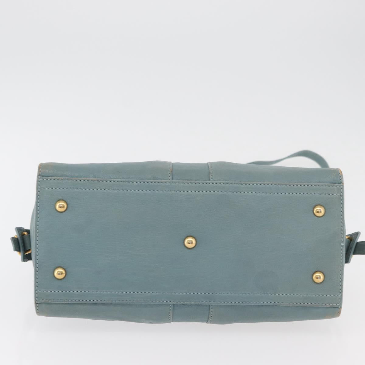 SAINT LAURENT Cavas Chic Hand Bag Leather 2way Light Blue Gold Auth 178268