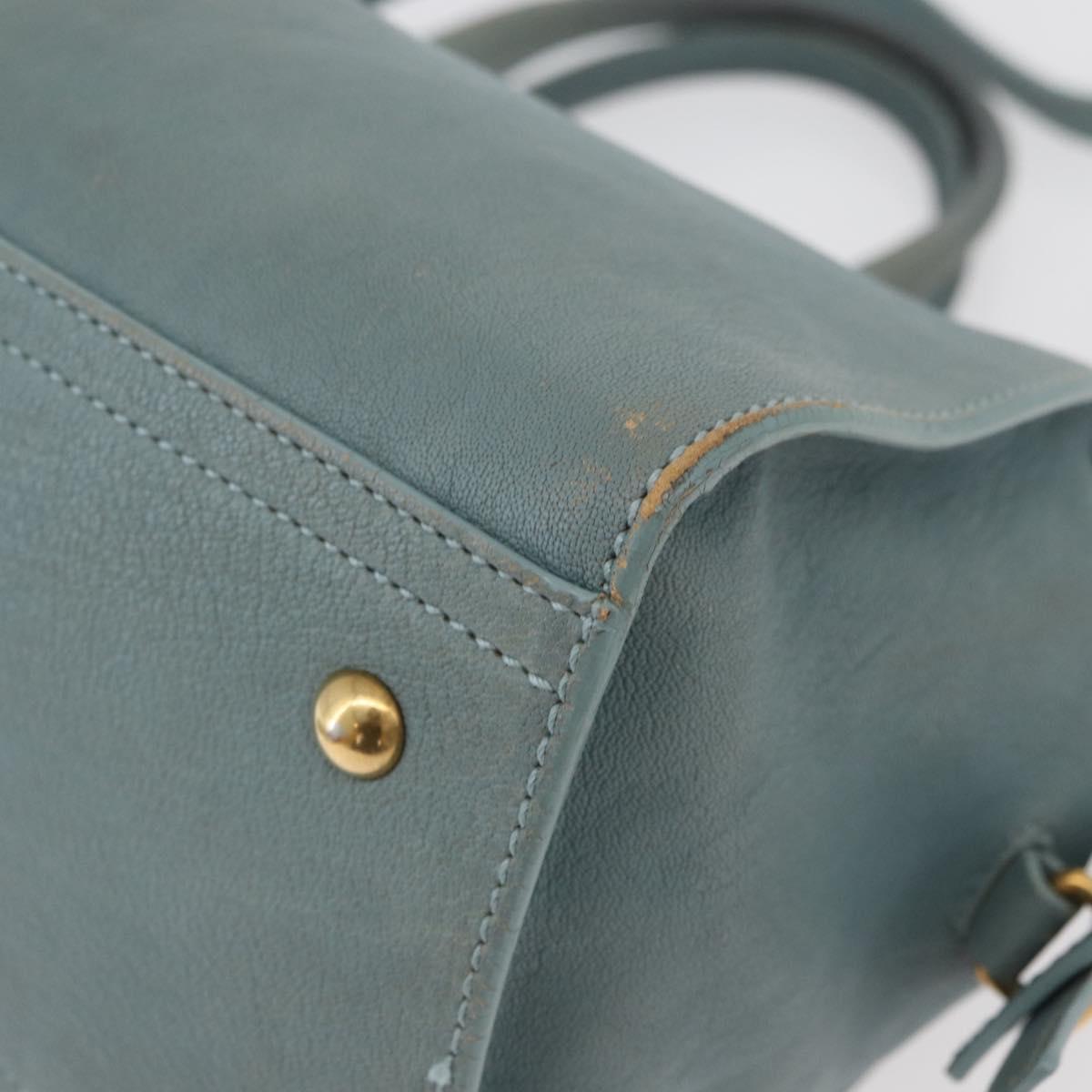 SAINT LAURENT Cavas Chic Hand Bag Leather 2way Light Blue Gold Auth 178268