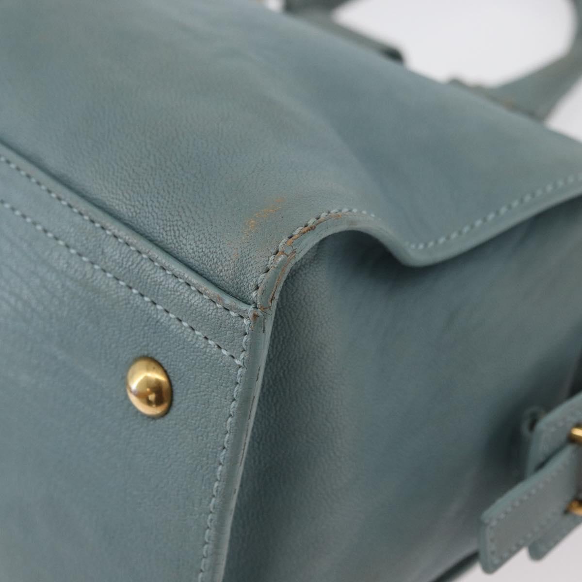 SAINT LAURENT Cavas Chic Hand Bag Leather 2way Light Blue Gold Auth 178268