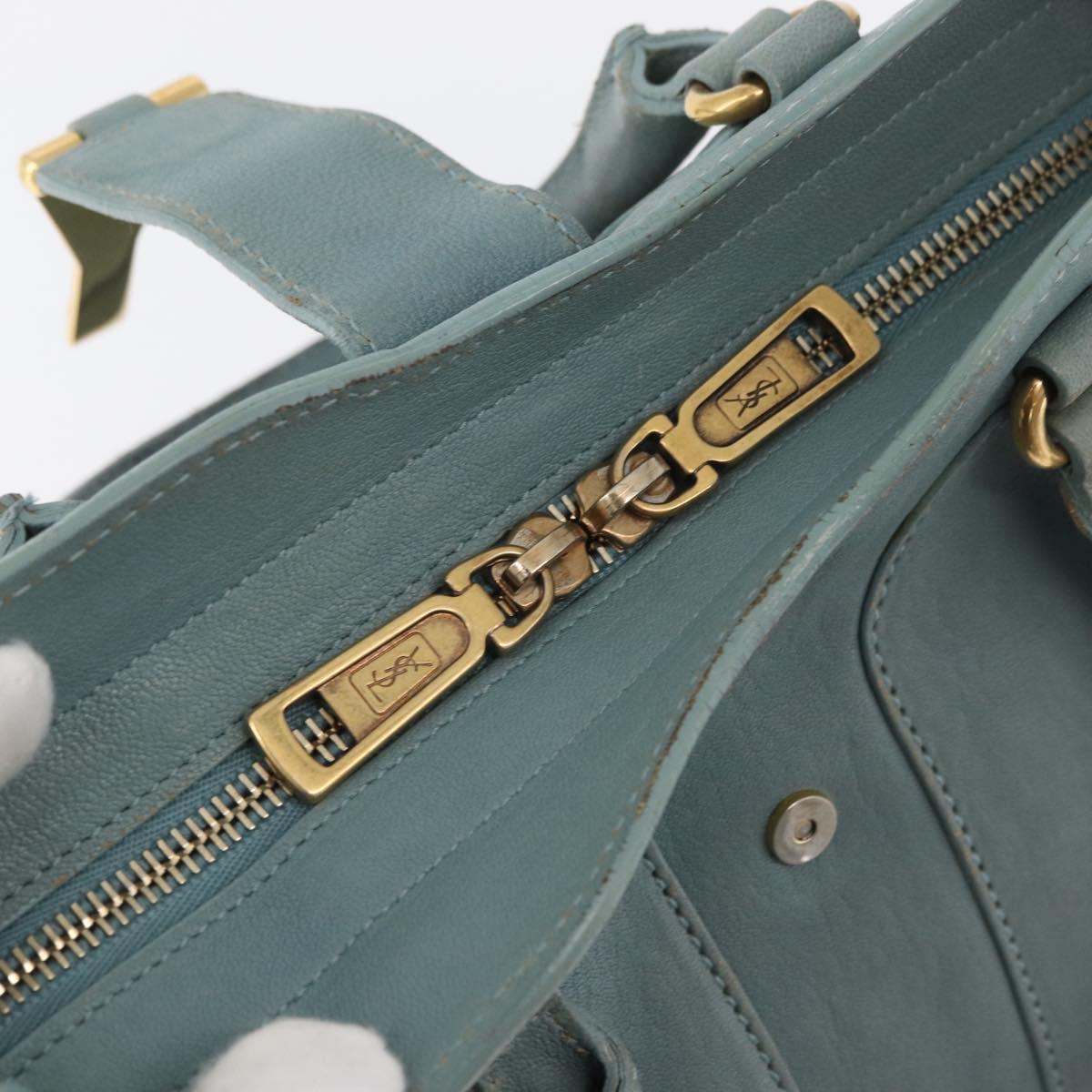SAINT LAURENT Cavas Chic Hand Bag Leather 2way Light Blue Gold Auth 178268